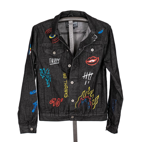 Vintage Brooklyn Cloth NY Y2K Graffiti Art Denim Jacket Men's MEDIUM Streetwear - Picture 1 of 10